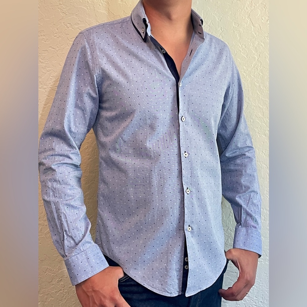 Zara Man Large Slim LS Button Down Double Collared Patterned Shirt